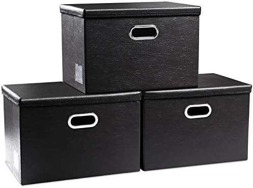 Leather Foldable Storage Bins with Lids,Closet Storage Boxes 40L by Prandom