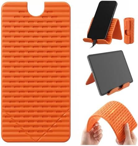 Flexible Silicone Aluminum Phone Holder Tablet Stand with Charging Port Design, Foldable Airplane Laptop/Phone Stand for Home Office Travel (Orange) by ZURCAS