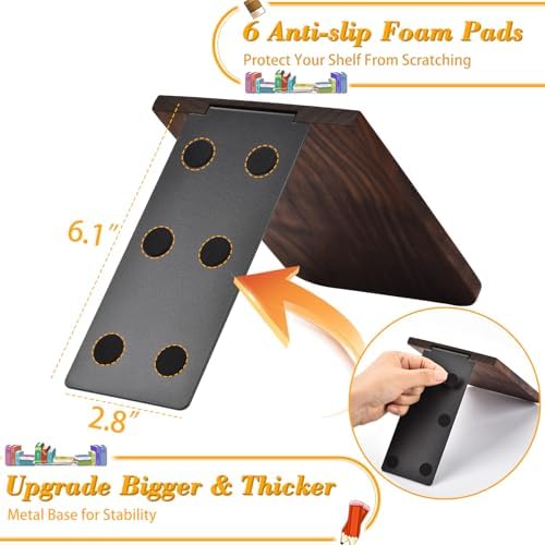 Book Ends, Black Wooden Bookends for Shelves - Heavy Duty Non-Slip Book Organizers, Upgraded Decorative Bookend Holders for Home, Kitchen, Office, Set of 2 Book Stopper, Small - Image 6