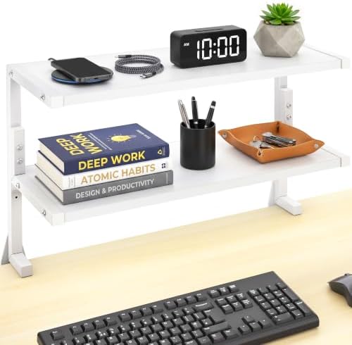 VIVO White Clamp-on 24 inch 2-Tier Desk Shelf, STAND-SHELF24C-W by VIVO