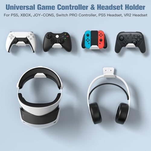 KUNSLUCK 4 Pack Controller Wall Mount for PS5, Xbox, Switch Controller, Wall Mount Stand for Controller&Headset, Adhesive/Screws Installation (White) - Image 4