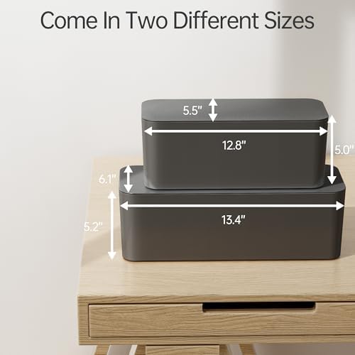 YECAYE 2 Pack Cable Management Box, Pet Friendly Cable Box Organizer for Home & Office, Child-Proof Floor Cord Cover, Cord Management and Cord Hider, Black - Image 2