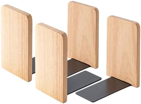 Wood Bookends 4 Pack | Heavy Duty | Organizer for Books, CD, Files Home Office School (4) by Unknown