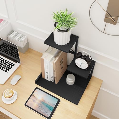 Wood Desktop Shelf, 3 Tier Desk Shelves Small Bookshelf Organizer, Office Storage Rack and Cubicle Organizers Accessories for Dorm Office Home Decor, Black - Image 2