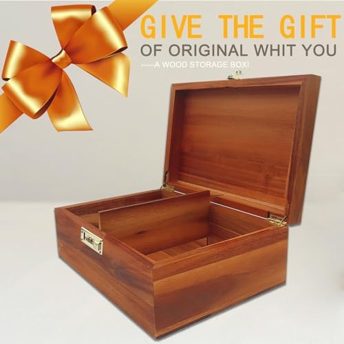 Large Wood Box Decorative Acacia Wooden Storage Box with Combination Lock With Adjustable Divider Wooden Keepsake Box with Hinged Lid Chest Stash Boxes Decorative Lockable Chest Box(Secret Grid) - Image 4