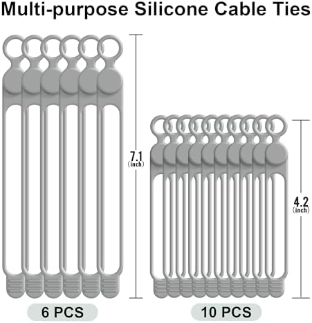 Silicone Cable Ties, Cord Organizer Cable Management,2Sizes-Grey - Image 6