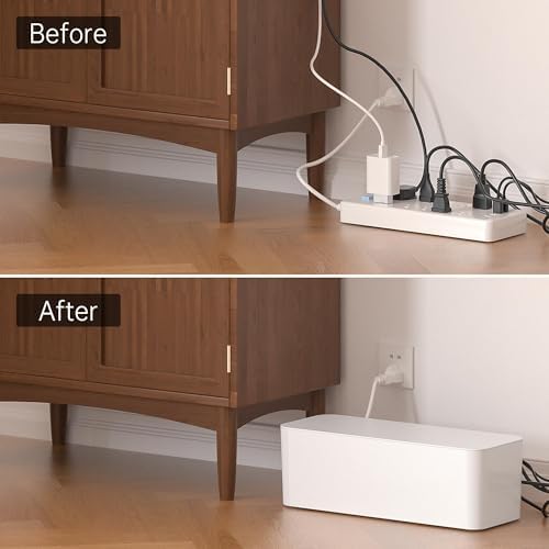 YECAYE 2 Pack Cable Management Box, Pet Friendly Cable Box Organizer for Home & Office, Child-Proof Floor Cord Cover, Cord Management and Cord Hider, White - Image 4