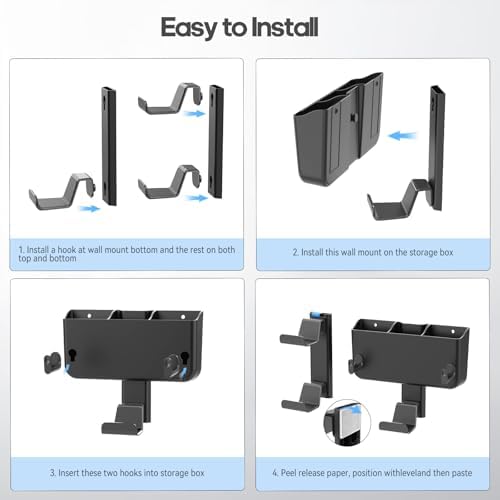 Controller & Headset & Remote Holder Wall Mount with No Drill, 2 Packs Gaming 4 Controllers Hanger Hook Mount for PS5/PS4/XBOX/Switch, Headphone Stand & Remote Control Holer Wall Shelf with Adhesives - Image 5