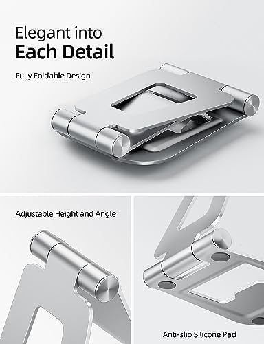 Nulaxy Dual Adjustable Foldable iPad Stand, Full Aluminum, Silver - Image 4