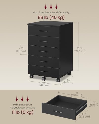 VASAGLE File Cabinet, Mobile Pedestal Filing Cabinet with Wheels - Image 3