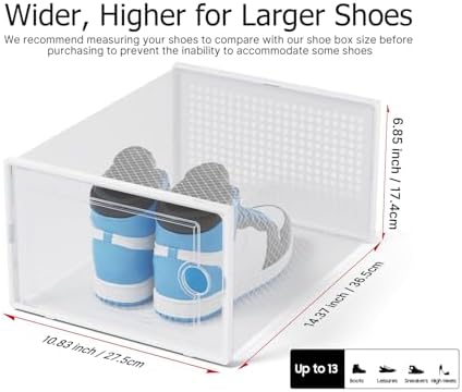 Kuject XX-Large Shoe Storage Boxes 12 Pack, Clear Stackable Shoe Organizer - Image 2
