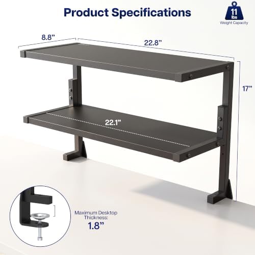 VIVO Black Clamp-on 24 inch 2-Tier Desk Shelf, STAND-SHELF24C - Image 2