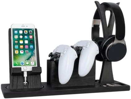 Unique Gift for Gamers, Game Room Decor. Unique Gaming Organizer with Headset Holder, Rotatable Phone Stand & Controller Stand. Wooden Gaming Gadget for Gaming Desktop, Streamer, Teenage Boy by Kaseny