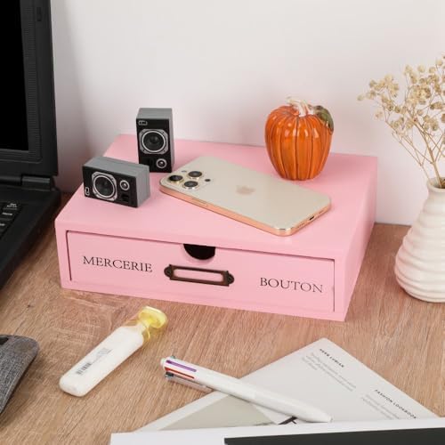 Wooden Drawers Pink Wood Desktop Organizer with Drawers - Image 5