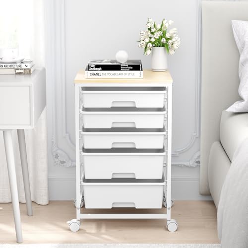 Rolling Cart with Drawers, 5 Drawers Utility Cart, Bright White - Image 2