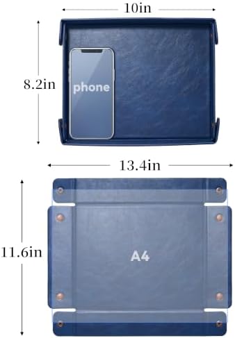 Valet Tray Organizer, Faux Leather Key Storage Tray, Catch All | Navy Blue - Image 3