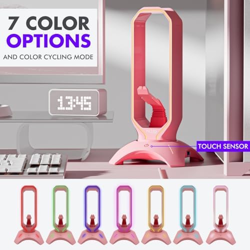 Cute Headphone Stand Pink | Headset Stand with RGB, Mouse Bungee Holder, and 2 Port USB Hub Charger - Desk Gaming Accessories - Image 4