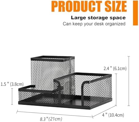 Moonlik Mesh Pen Holder Desk Organizer Set, Pencil Storage Holder with 3 Compartments, Office School Home Desktop Supplies, Desk Accessories for Paper Clip, Sticky Notes(2pack, Black) - Image 3