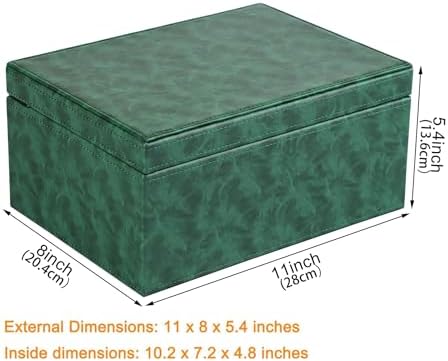 HofferRuffer Faux Leather Decorative Box, Large Wooden Structure Keepsake Box Accessory Organizer Jewelry Organizer with Hinged Lid, Storage Container for Home or Office (Dark Green) - Image 2