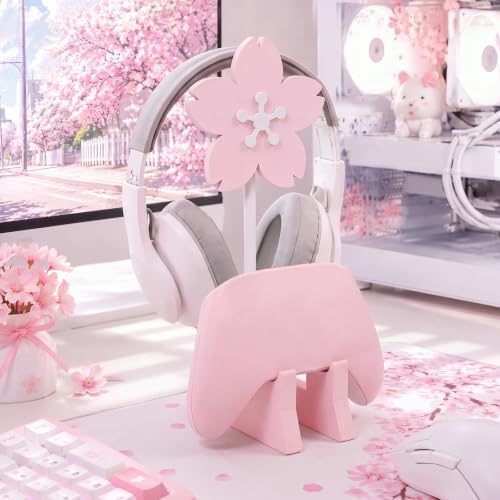Mifoci Pink Sakura Headphone Stand with Gaming Controller Holder, Cute Wooden Controller and Headset Stand, Pink Computer Gaming Equipment Accessories for Office, Desk, Women Gamer, Birthday Gift - Image 4