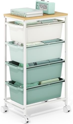 Slim Rolling Cart with 4 Drawers, Metal Utility Storage Cart by KINGBOARD