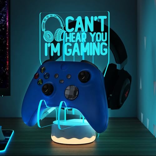CoolGift Mart Light Up Headset and Controller Stand, 16 Colors 3D LED Lights Gamepad Headphone Holder with Remote Control, Game Controller Hanger for All Universal Gaming PC Accessories by CoolGiftMart