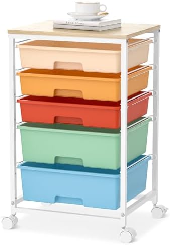 Utility Cart with Drawers,5 Drawers Storage Cart,Macaron by SYKIARIOL