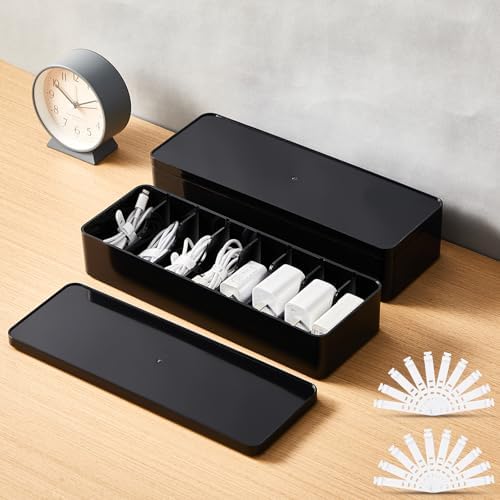 Tatuo Cord Organizer Box with Lid, Black, 2 Pack by Tatuo
