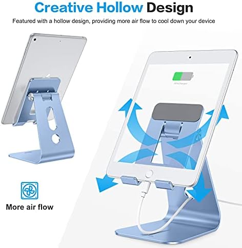 OMOTON Adjustable Tablet Stand for Desk, Upgraded Longer Arms for Greater Stability, T2 Tablet Holder with Hollow Design for Bigger Sized Phones and Tablets Such as iPad Pro/Air/Mini, Blue - Image 5