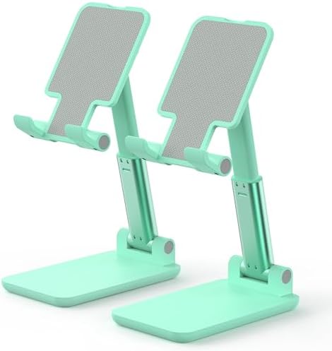 Cell Phone Stand, Adjustable Angle and Height Cell Phone Holder for Desk, Foldable and Portable, Anti-Slip Silicone Pad, Compatible with All Mobile Phones and 4-8 Inch Devices (Green&Green) by HZZADZXW