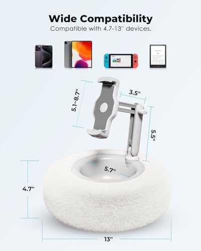 Viozon Tablet Stand Pillow, Compatible with 4.7"-13" Phone/Tablet, iPad, iPhone, Samsung, Google, Kindle, 360°Adjustable Phone Holder for Bed with Soft Plush Fabric, and Detachable Bowl, White - Image 3