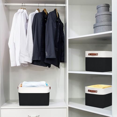 Storage Bins Large Fabric Storage Baskets for Shelves 3 Pack, Decorative Linen Closet Baskets with Handles for Organizing, Shelf, Clothes, Home, Office, 15x11x9.5Inches (Black&White) - Image 2
