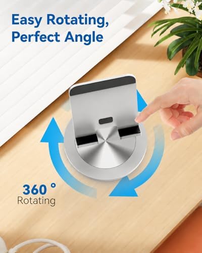 Phone Stand for Desk, 360° Rotating Dual Adjustable Foldable Cell Phone Holder, Heavy Solid All-Aluminum Base Anti-Slip Stable Support for Home Office Study, Fits iPhone Galaxy 4-8" Phones - Image 3