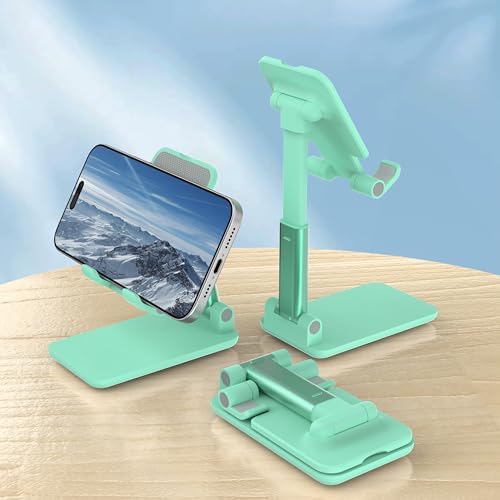 Cell Phone Stand, Adjustable Angle and Height Cell Phone Holder for Desk, Foldable and Portable, Anti-Slip Silicone Pad, Compatible with All Mobile Phones and 4-8 Inch Devices, Green - Image 5