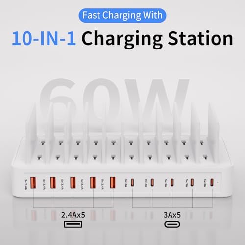 60W Charging Station for Multiple Devices, 10-Port USB Fast Charger - Image 2