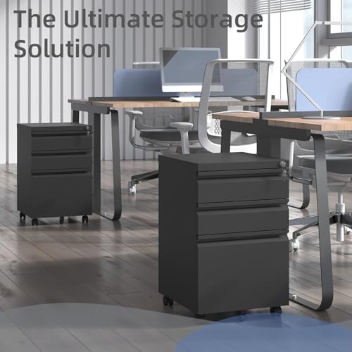 Filing Cabinets for Home Office, Mobile File Cabinet with Lock, 3 Drawer Filing Cabinet for A4/Letter/Legal Size Folder, Fully Assembled Except Casters, Matte Black - Image 5