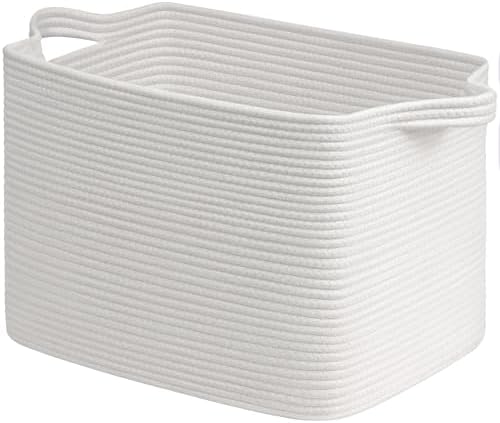 Goodpick 50L Large Woven Storage Basket, 18" x 14" x 12", White by Goodpick