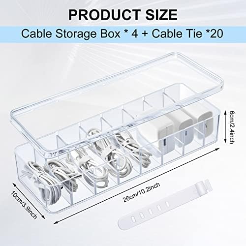Tatuo Cord Organizer Box with Lid, Clear, 4 Pack - Image 2