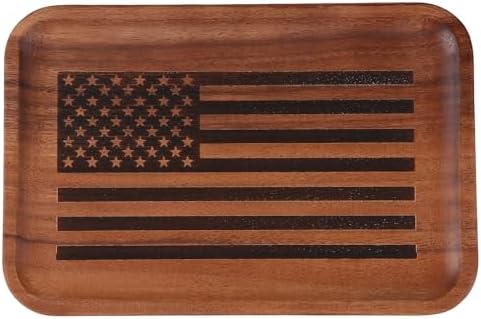 American Flag Serving Acacia Wood Valet Tray for Men Women Catch All Acacia Wooden Tray, Mens Key Tray, 4th of July Decorative Tray, Nightstand Tray Dump Tray EDC Tray for Phone Watch Wallet Jewelry by Velinjowy