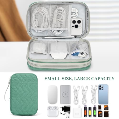 FYY Electronic Organizer, Travel Tech Pouch Bag, Large, Green Quilted - Image 6