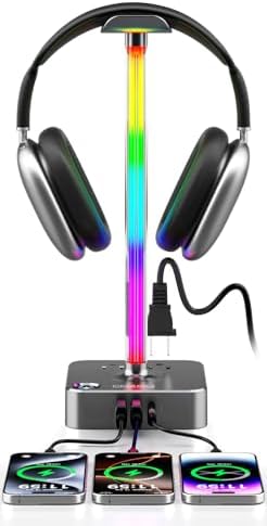 Headphone Stand with Charger, USB C, Gifts for Gamers Men, Gray Pro by COZOO