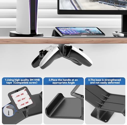 Controller Holder,Headphone Stand Headset and Controller Stand Under Desk Controller Holder with Strong Double Sided Tape Universal Design for Xbox ONE, PS5, PS4, PC - Image 3