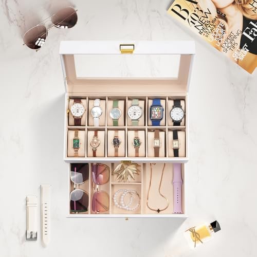 ProCase Watch Box, 12 Slot Watch Case for Men with Drawer, White - Image 2