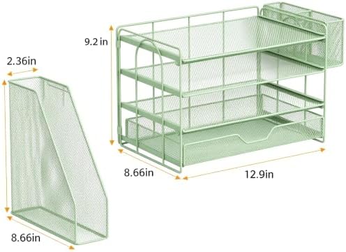 4-Tier Desk File Organizer with Drawer & Pen Holder (Green) - Image 4