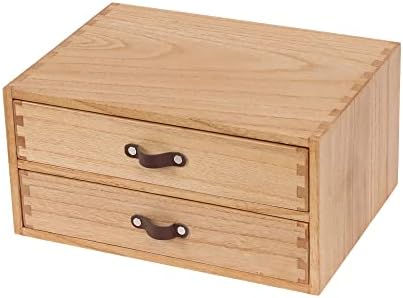 Wooden Desk Organizer with 2 Drawers - Desktop Storage Drawers for Office Supplies File Paper Storage - Wood Chest/Small Cabinets for Jewelry Dresser Kitchen Counter (FAX2C-LT） by DDYURI