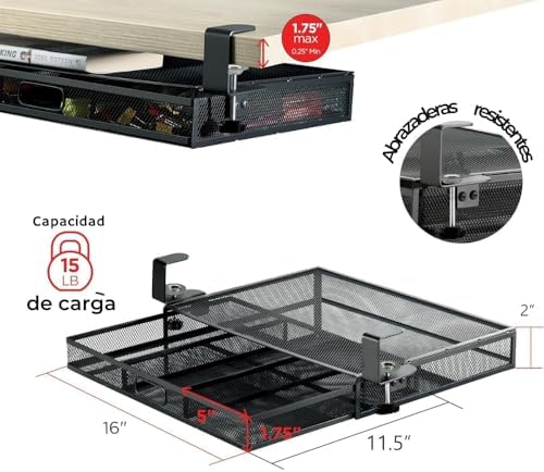 Under Desk Drawer Organizer Clamp-On, Mesh Metal Attachment, 1 Drawer Slide Out, On or Under Desk Organizer for Office Supplies & Home Essentials - Image 4