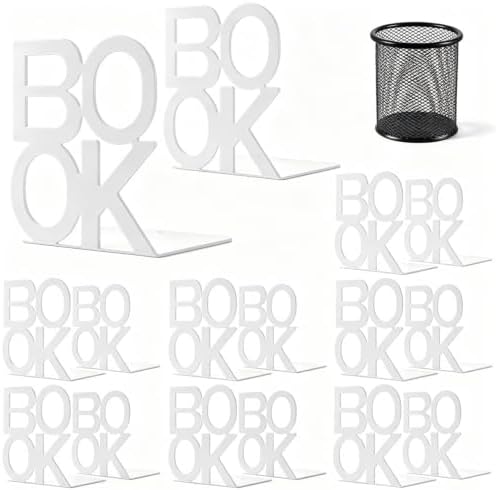 Book Ends White 8 Pair Metal BookEnds for Bookrack Desk,Books by shikaman