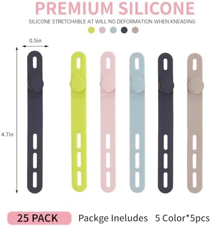 25 Pcs Silicone Cable Ties, Cable Ties Reusable, High Elasticity Cord Wraps for Electrical Cords, Cord Organizer for Earphone, Phone Charger(Colorful) - Image 2