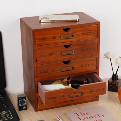 Small Wooden Drawers Wooden Box with Drawer, Brown 5 Wood Drawer - Image 4