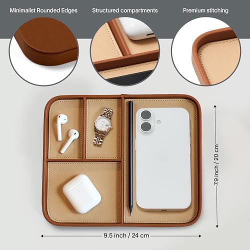 Nordik Leather Valet Tray - Medium EDC Tray - Sand Brown 9.5 x 7.9 in - Image 5